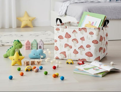 HIYAGON Rectangular Kids Basket Baby Girl Basket Fabric Storage Bin Organizer Box Room Decor(Mushroom)