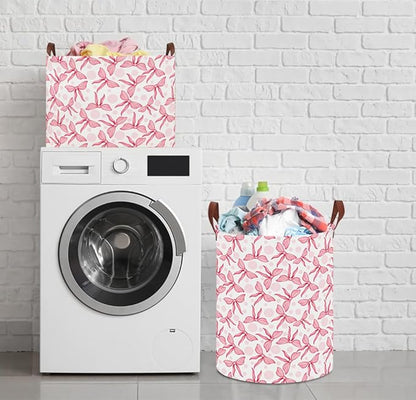 NTAOHAMPER Laundry Hamper,Laundry Basket,Baby Nursery Hamper,Waterproof Storage Bin,Clothes Organizer Basket,Room Decor(Pink Bowknot)