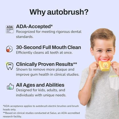 autobrush Kids U Shaped Electric Toothbrush, ADA Accepted, Sonic Pro with Unique 360° Nylon Bristles 3 Cleaning Modes,Whitening LED-Lights,Plays Music (Double-Sided),Ages 6-8, Lion