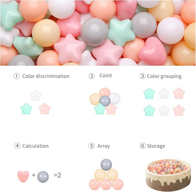 GOGOSO Ball Pit Balls,Plastics Balls for Ball Pit, Stars Hearts Shape for PastelBall for Toddlers Kids
