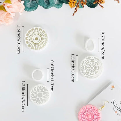 Xaekicr 5PCS Floral Polymer Clay Cutters Set - Round Clay Earring Cutters with Texture Molds for DIY Jewelry Making, Clay Tools for Earrings