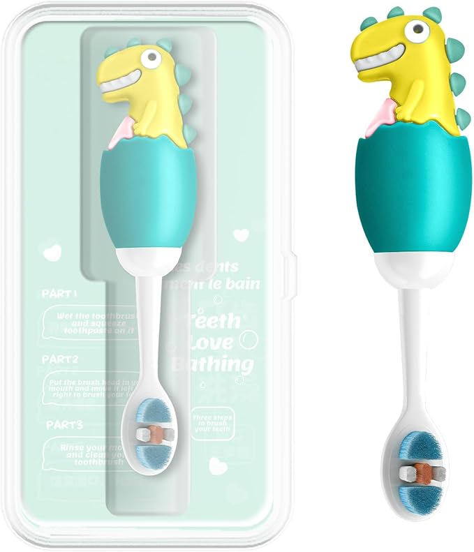 Kids Manual Toothbrush, Extra Soft Bristle Toddler Toothbrush with 10000 Bristles, Kids Travel Toothbrush Designed for Delicate Teeth & Gums for Children 2-7 Years (Light Green)