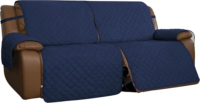 Easy-Going Oversized Loveseat Recliner Cover, Reversible Couch Cover for Double Recliner, Split Sofa Cover for Each Seat with Elastic Straps for Dogs, Pets(Oversized 2 Seater, Navy/Ivory)