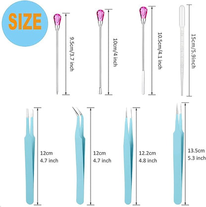 11 Pcs Silicone Resin Mold Tools Set Stirring Needle Spoon Tool Tweezers Precision Kit, Anti-Static Electronics Tweezers Set for Resin Art Crafts,Jewelry Making,DIY Epoxy Casting Molds-Rose Red & Cyan