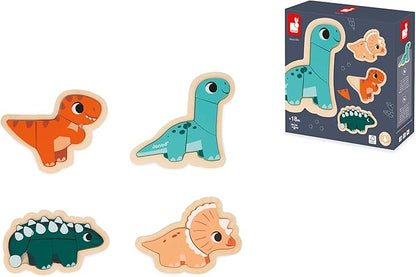 Janod 4 FSC Wood Dinosaur Progressive Puzzles-2 to 5 Pieces-Children’s Toys-Educational Games-Early-Years Toys-18 Months +, J05824, Multicolor