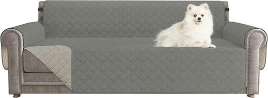 CHUN YI Oversized Couch Cover, Water Resistant Sofa Cover Slipcover for 4 Cushion Sofa, Washable with Adjustable Strap Storage Pocket for Living Room Dog Pet (Oversized Sofa, Light Grey)