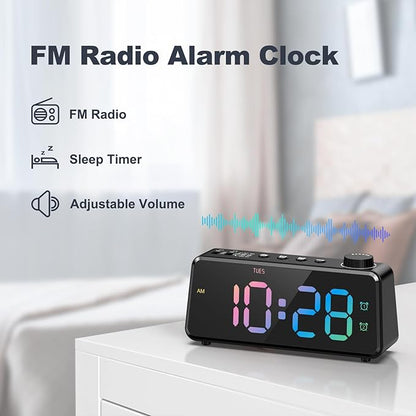 ANJANK Digital FM Radio Alarm Clock for Bedroom, 6.5'' Large Colorful Display for Kids Teens, Weekday/Weekend Dual Alarm, 0-100% Dimmable Brightness, Small Desk Clock with USB Charging Port