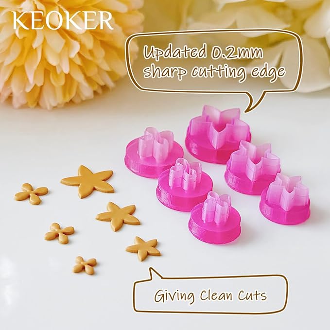 KEOKER Spring Clay Cutters, Spring Polymer Clay Cutters Flowers, Small Flower Clay Cutter, 12 Shapes Floral Polymer Clay Cutters for Earrings, Flower Clay Cutters for Polymer Clay Jewelry