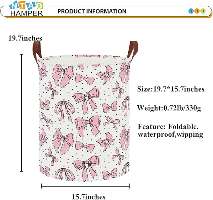 NTAOHAMPER Laundry Hamper,Laundry Basket,Baby Nursery Hamper,Waterproof Storage Bin,Clothes Organizer Basket,Room Decor(Hand-drawn Bowknot)