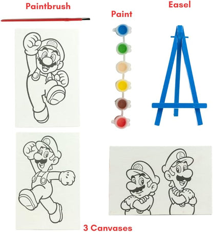 Innovative Designs Super Mario Canvas Paint Set for Kids with 3 Canvases, Acrylic Paint
