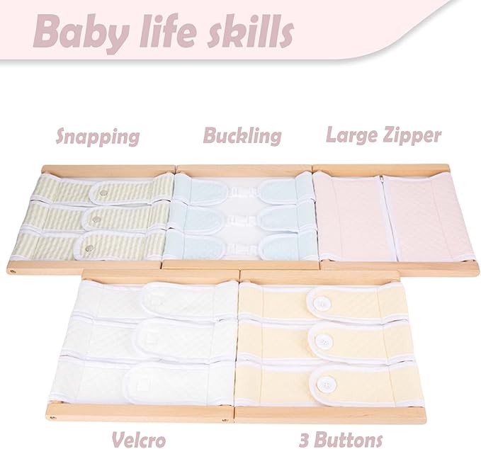 Montessori Wooden Toys for Dressing Learning Board Learning Basic Dressing Skills - Buttons, Snaps, Zippers, Belt Buckles & Velcro Toys for 1 2 3 Year Old Toddlers Sensory Toy Gifts(Zipper Clothing)