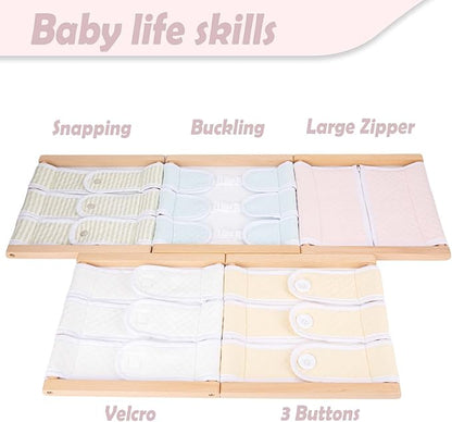 Montessori Wooden Toys for Dressing Learning Board Learning Basic Dressing Skills - Buttons, Snaps, Zippers, Belt Buckles & Velcro Toys for 1 2 3 Year Old Toddlers Sensory Toy Gifts(Zipper Clothing)