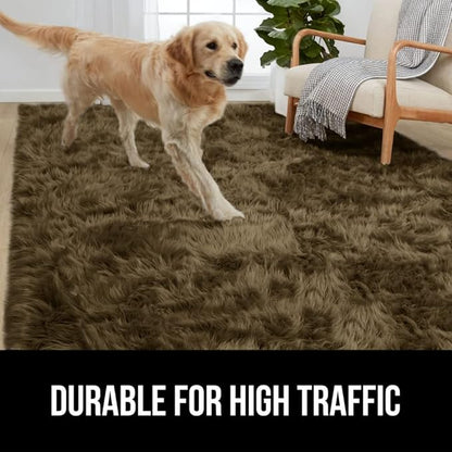 Gorilla Grip Fluffy Faux Fur Rug, Machine Washable Soft Furry Area Rugs, Rubber Backing, Plush Floor Carpets for Baby Nursery, Bedroom, Living Room Shag Carpet, Luxury Home Decor, 2x8 Runner, Brown