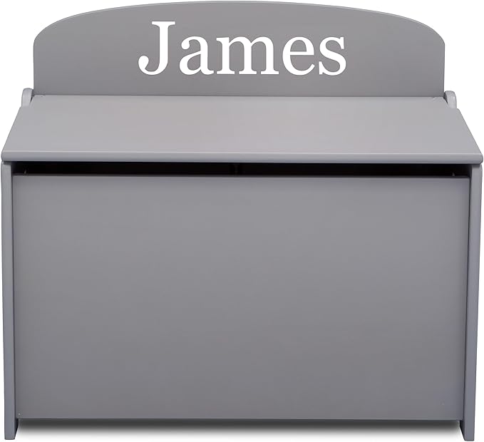 Delta Children Personalized MySize Deluxe Toy Box, Grey