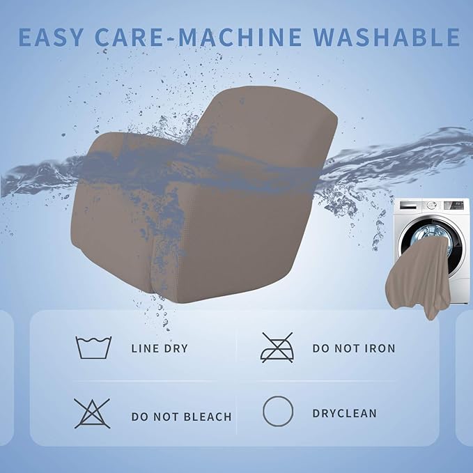 Easy-Going Oversized Recliner Stretch Sofa Slipcover Sofa Cover 1 Piece Furniture Protector Couch Soft with Elastic Bottom Kids,Polyester Spandex Jacquard Fabric Small Checks(Oversize Recliner,Taupe)