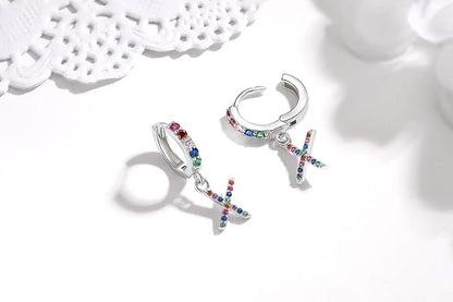 Presentski Initial Earrings 925 Sterling Silver Colorful Huggie Small Hoop Earrings Rainbow CZ Drop Dangle Simple Alphabet Earrings S925 Hypoallergenic Earring Letter A-Z for Daughter Women