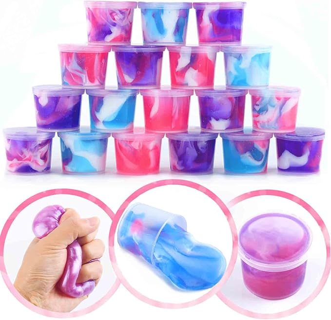 24 Pack Unicorn Galaxy Slime, Party Favor for Kids Girls & Boys, Adults, Non Sticky, Stress & Anxiety Relief, Wet, Super Soft Sludge Toy Easter Basket Filler