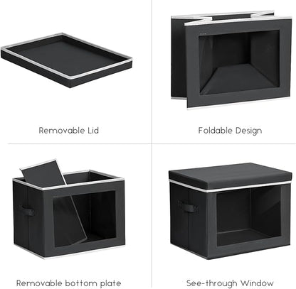Homsorout Storage Bins with Lids - Small Fabric Organizers with Window, Collapsible Storage Bins for Clothes, Decorative Closet Organizers for Towels, Tshirt, 3 Pack, Black