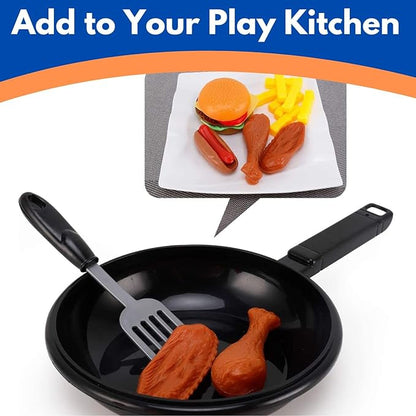 25 PCS Play Food Kids Toy Set with Frying Pan Skillet and Spatula - Kitchen Cooking Pretend Play Toy Grill Set for Toddlers Kids