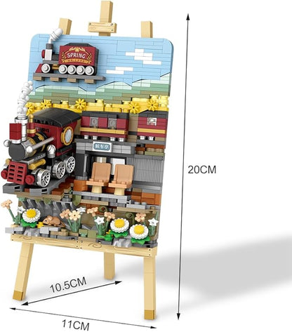 LOZ 1296 Mini Blocks Building Sets,3D Art Framed Train Station Building Kit,MOC Street View Creative Model Set,Creative DIY Bricks Toys for Adults Boys - 758 PCS (1296)