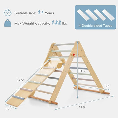 OLAKIDS Pikler Triangle Set 3 in 1 Climbing Toys for Toddlers Foldable Wood Montessori Baby Jungle Gym with Ramp Ladder Slide Kids Indoor Playground Activity Play Structure