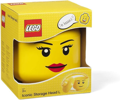 Lego Storage Head, Large, Girl, 9-1/2 x 9-1/2 x 10-3/4 Inches, Yellow