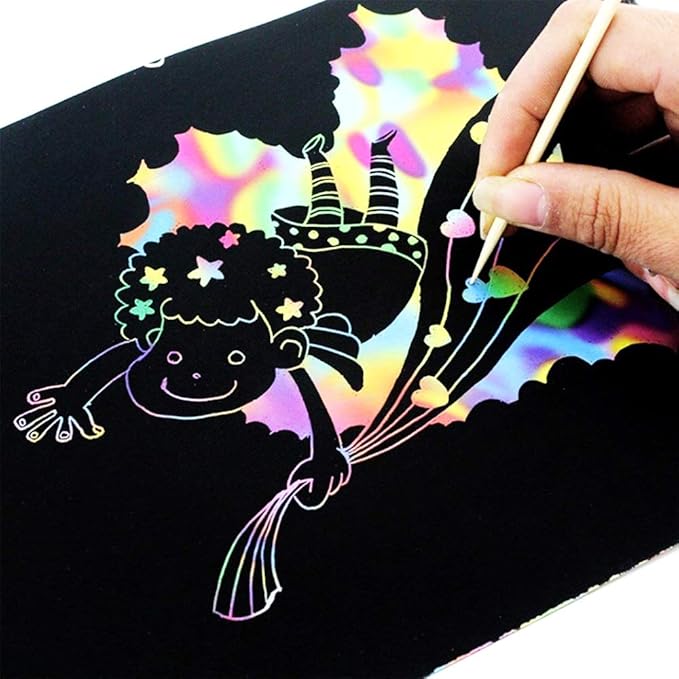 Scratch Art Notebooks 3 Pack 10.2 x 7.5 inches Rainbow Magic Scratch Off Paper Set Drawing Arts Crafts Black Scratch Books for Kids' Birthday Gifts Party Favors Christmas Presents (PRB330)