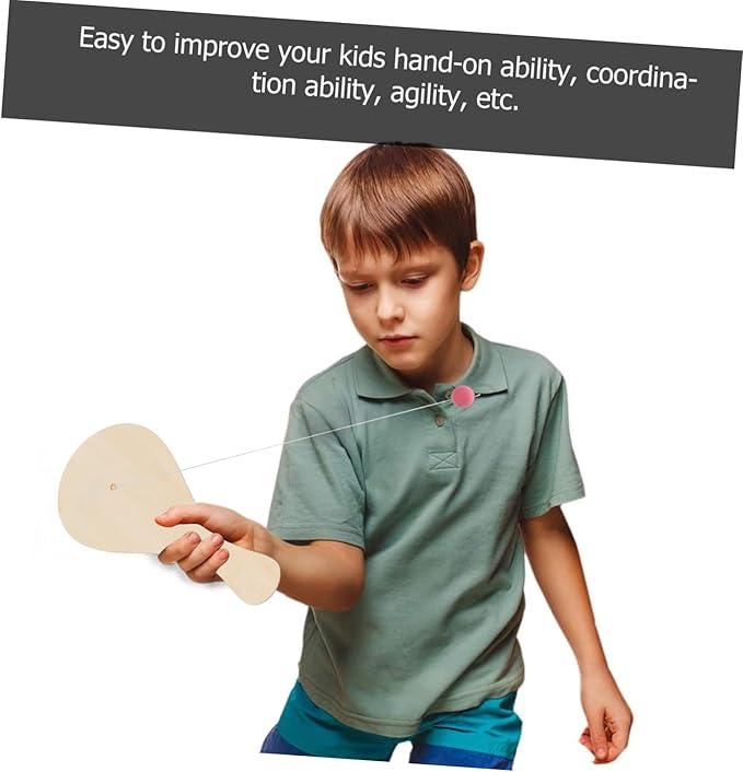 24 Pcs White Billet Wooden Racket Wood Paddle Ball Toy DIY Graffiti Paddle Ball Kid Paddle Ball Toy Wooden Paddle Ball Graffiti Wood Paddle Ball DIY Wood Paddle Ball