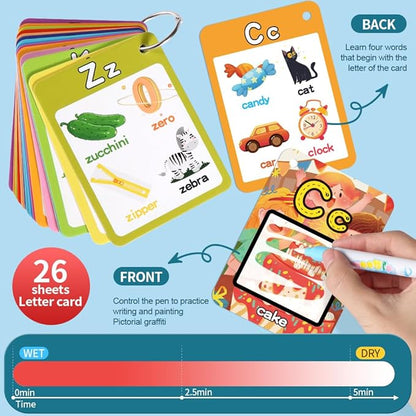 Water Coloring Books for Toddlers, Aqua Painting Book for 18+ Months, Magic Paint Set for 2 3 4 5 Years Old, Alphabet Flash Cards ABC Learning, Road Trip/Airplane Travel/Car Activities Essentials Kids