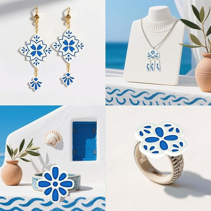 ORIGACH 17 Pcs Portuguese Peranakan Tiles Polymer Clay Cutters, Mediterranean Flower Frame & Tiles Design Clay Cutters for Polymer Clay Jewelry Earrings with a Clear Storage Box