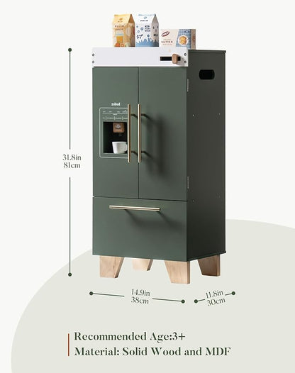 ROBUD Kids Play Kitchen - Vintage Green Refrigerator for Kids Kitchen Playset with Accessories - Pretend Toddlers' Kitchen Toy Fridge - Perfect Baby Gift for Ages 3-8