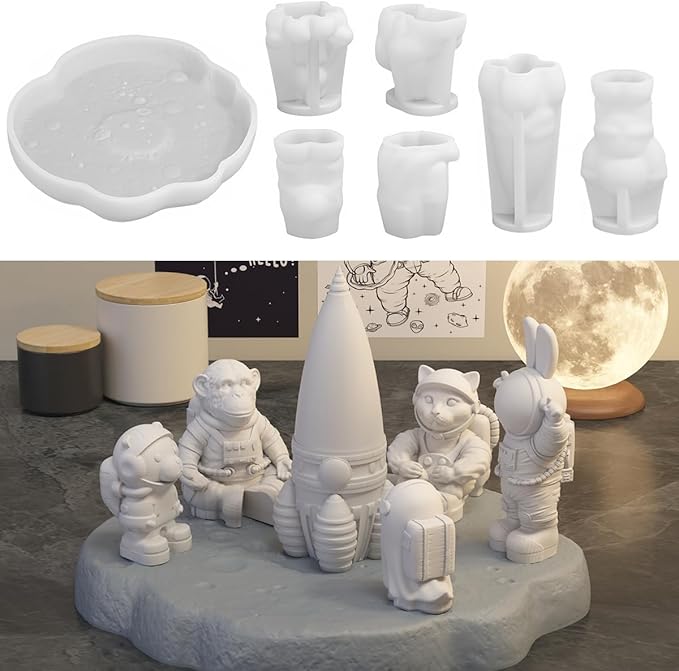 Space Planet Resin Molds Silicone，【7-Piece Set】 Epoxy Resin Space Astronaut Silicone molds,3D Resin Spaceballs Molds, Small Rocket Silicone Model, Space Rabbit DIY Gift Sets for Teens (【Kit 3】)