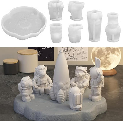 Space Planet Resin Molds Silicone，【7-Piece Set】 Epoxy Resin Space Astronaut Silicone molds,3D Resin Spaceballs Molds, Small Rocket Silicone Model, Space Rabbit DIY Gift Sets for Teens (【Kit 3】)