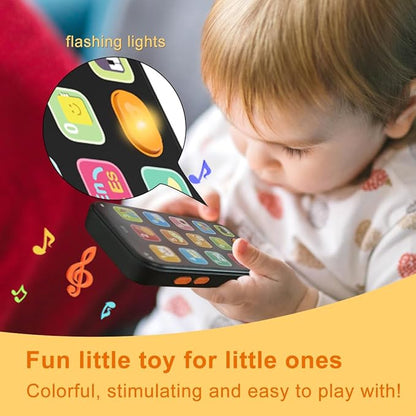 KALUYA Bilingual Baby Phone Toy Phone for Toddler 1-3, Fun Early Learning Musical Baby Toys for 6-12 Months with Sounds and Light, English/Spanish, Gift for 1 Year Old Boys Girls Kids Infant, Black