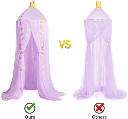 Jolitac Princess Bed Canopy for Girls Room Decor Round Lace Mosquito Net Play Tent Reading Nook Canopies Yarn Girl Dome Netting Castle (New Purple)