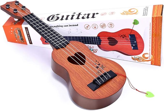 YEZI Classical Ukulele for Kids, Mini Toddler Guitar Toy with Pick, Educational Musical Instrument for Preschool Boys Girls, Early Learning Music Toy for Ages 3 4 5 6+ Years Old, Brown