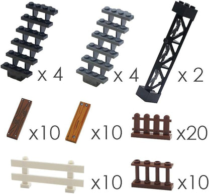 BroTex Fence Farm Accessories - MOC House Building Blocks Set, City Garden Bricks Parts Bulk Pieces, Stair Railing Bars, Assembly Toys for Creative Kids