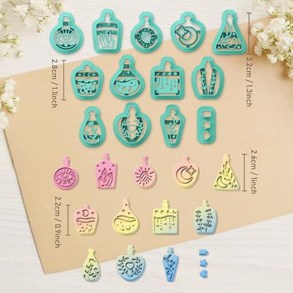 ORIGACH 13 Pcs Magic Potion Bottle Clay Cutters, Bottle Shape Plant Crystal Moon Themed Polymer Clay Cutters for Earring Jewelry Making