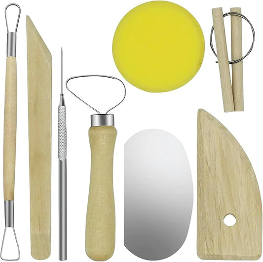 Evwoge 8 Pcs Ceramic Clay Tools Set, Wooden Clay Wax Pottery Sculpting Modeling Tool Kits Pottery Smoothing Cleaning Carving Shaping Cutting Tools