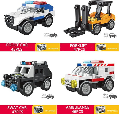 Pull Back Car Building Blocks Sets, Pull and Go, 3D Assembly Vehicles for Boys Building Block Car Toys Party Favor for Kids Age 6 7 8 9 10, 396 Pieces