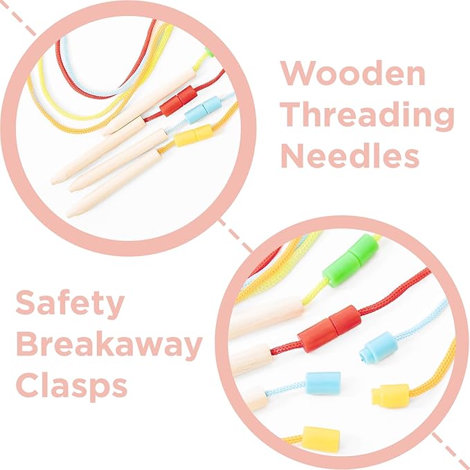 Montessori & Me Stringing Beads for Kids 3-5 - Lacing String Toys for Toddlers - Snap Necklace