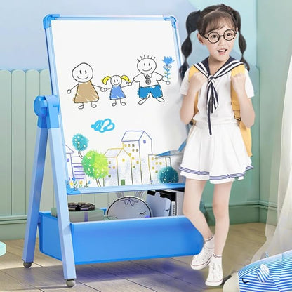 Harmoniousplay Kids Double Sided Easel Double Sided Magnetic Whiteboard and Chalkboard Adjustable Height Art Easel Ages 2 and Up (Blue), Pink