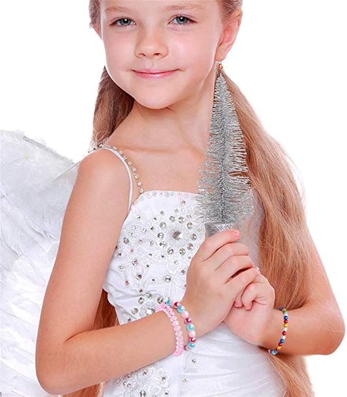 Lorfancy 12 Pcs Girls Beaded Bracelets Rainbow Baby Toddler Cute Friendship Stretchy Costume Jewelry Set