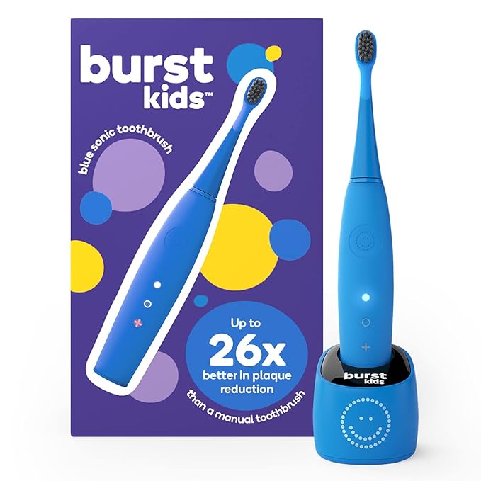 Burst Kids & Toddlers Electric Toothbrush (Blue) | Soft Bristles | Two Minute Timer | Rechargeable Battery | Easy-Grip Silicone Handle | 2 Modes for Healthy Smiles | Ages 3+
