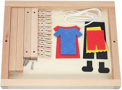 Montessori Wooden DIY Mini Simulation Clothes Drying Frame Clothes Suit Toys for Baby Children Basic Life Practice Training Toys
