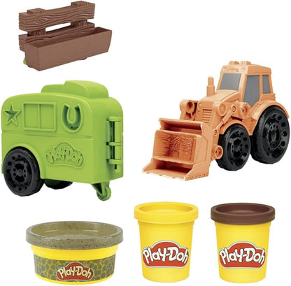Play-Doh Wheels Tractor Farm Truck Toy for Kids 3 Years and Up with Horse Trailer Mold and 3 Cans of Non-Toxic Modeling Compound