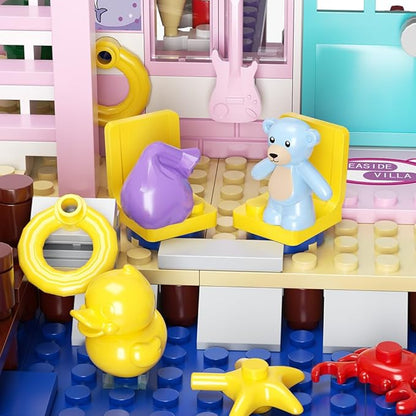 MindBox Girls Seaside Villa Building Blocks,812pcs Beach House Building Toys for Kids Age 8+，Mini Brick