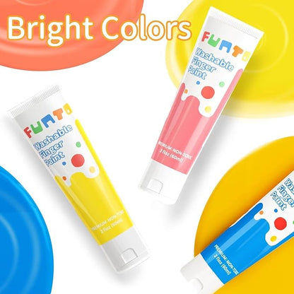 Funto Washable Finger Paint for Kids, Safe & Non-Toxic Finger Painting for Toddlers 1-3, Bath Paint, Toddler Art Painting Supplies, 10 Assorted Colors