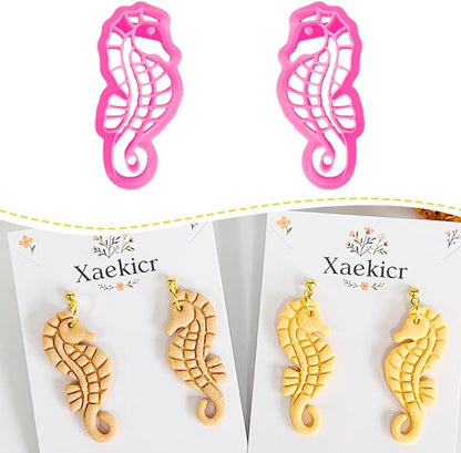 Xaekicr Seahorse Polymer Clay Cutters for Earrings - Ocean Style Clay Earring Cutters for Jewelry Making, 2 Pcs Clay Tools