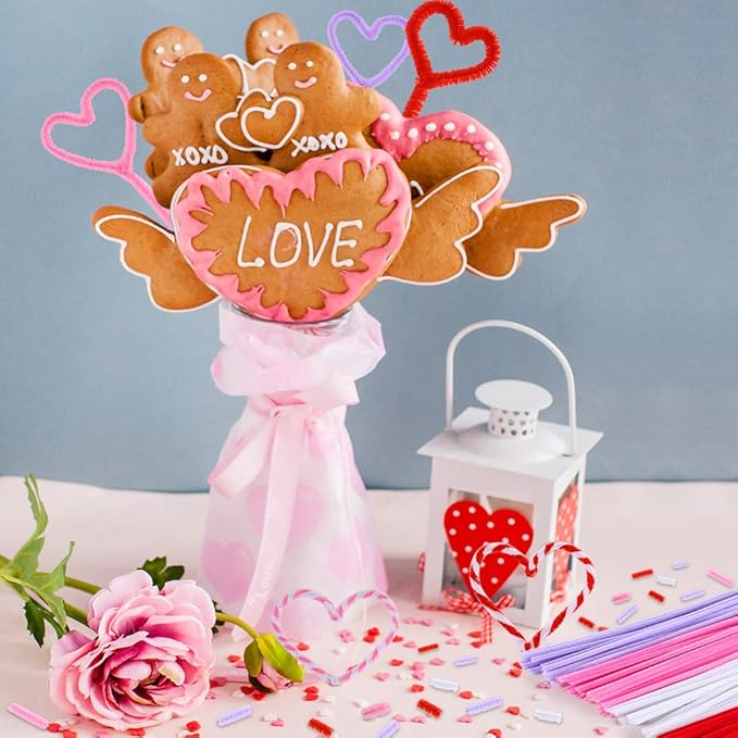 Caydo 200 Pieces Pink Pipe Cleaners 6 mm x 12 inch, Creative Crafts Decorations in 4 Colors (Red, Pink, White, Purple)